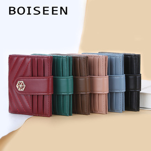 Boiseen Women's Short Wallet Pu Leather Multi Card Slots Embroidered Geometric Pattern Deep Red Fashion Wallet - Product Image 4