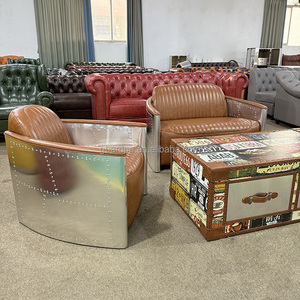 Migliore qualità moderna stile aviatore vera pelle divano Set per la casa Hotel Bar Villa industriale soggiorno pieno di spugna - Product Image 2