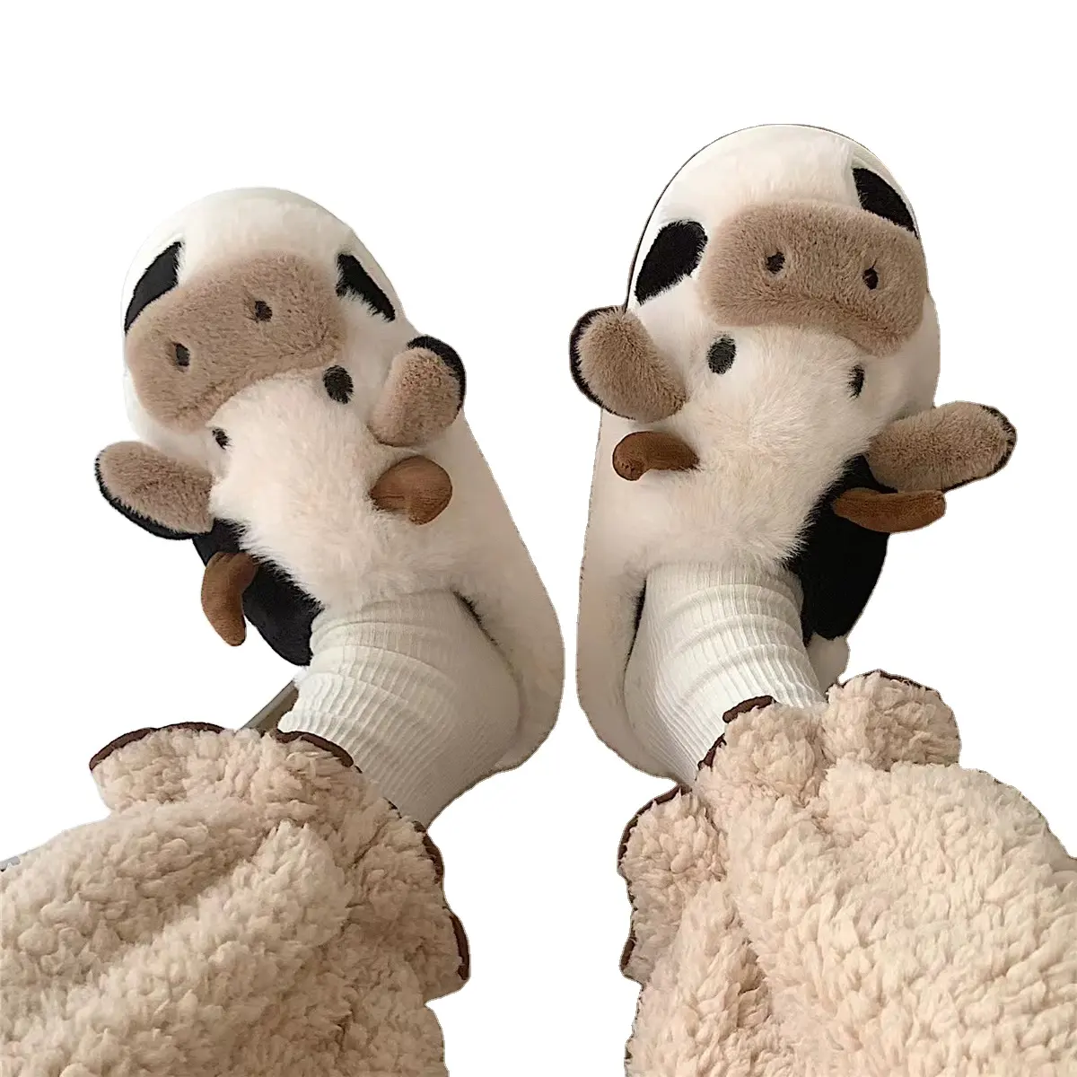 2022 in stock new design new comfortable cows plush slippers Winter Warm Indoor Home House Cartoon Animal Slippers