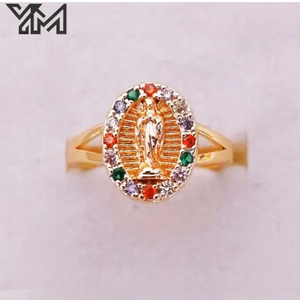 Anillo de Nuestra Señora de Guadalupe Chapado en Oro de 18K con Circonita Verde, Venta al Por Mayor YM |   Joyería Religiosa Católica <span class=keywords><strong>para</strong></span> <span class=keywords><strong>Mujer</strong></span> - Product Image 5