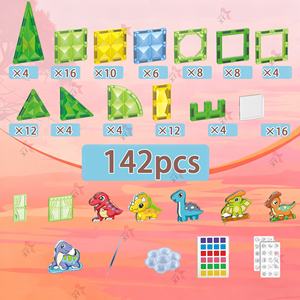 2025 tendencia educativa 3D STEM imán mágico juguetes conjunto jadeando bloques de construcción magnéticos 142 Uds dinosaurio azulejos magnéticos para chico - Product Image 4