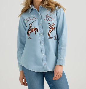 Camicie in <span class=keywords><strong>Denim</strong></span> a manica lunga OEM ODM Slim Fit con Logo personalizzato ricamo camicie in <span class=keywords><strong>Denim</strong></span> da donna - Product Image 2