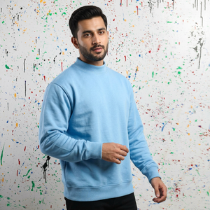 Sweat-shirt bleu ciel 100% coton, col large, fils fins - Product Image 1