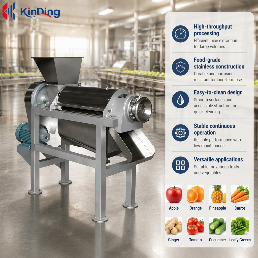 Industrial Fruit and Vegetable Crusher with Pump 304 Stainless Steel Juice Extractor Processing Machine 500-3000kg/h Capacity
