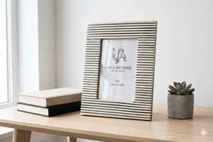 Cadre photo moderne noir et blanc rayé en MDF et résine, décoratif, pour table, 10x15 cm, disponible au prix de gros - Product Image 2