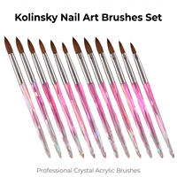 Lot de 6 pinceaux à ongles Kolinsky avec manche en cristal diamanté, poils doux, pour extension acrylique et gel UV, vente en gros pour salons