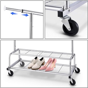 Porte-vêtements robuste de qualité commerciale, armoire à vêtements roulante <span class=keywords><strong>sur</strong></span> <span class=keywords><strong>roulettes</strong></span> et étagères inférieures - Product Image 3