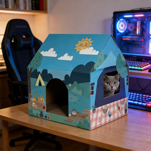 Votre base secrète pour chats, maison en <span class=keywords><strong>carton</strong></span> en forme d'arbre arc-en-ciel, pleine <span class=keywords><strong>de</strong></span> sécurité et résistante à l'usure, sans miettes - Product Image 1