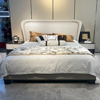 Lit double en cuir de style mid-century en bois massif, luxe léger italien, pour chambre principale, villa, grand appartement, moderne, simple, haut de gamme