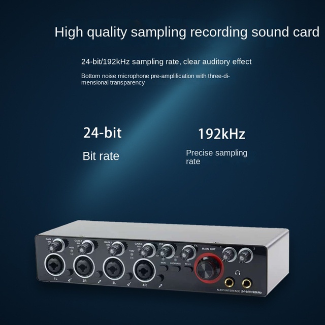 Four-channel External Professional Live Broadcast Sound Card for Computer Singing Instrument Recording Drive-free 48V Microphone