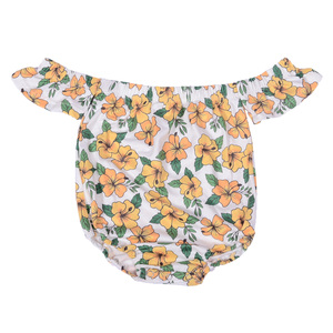 Ge2-2 Stock - Mono de Algodón Tejido para Bebés Niñas, con Estampado Floral Hawaiano, Top de Tubo, Un Hombro Descubierto y Banda Elástica - Product Image 1