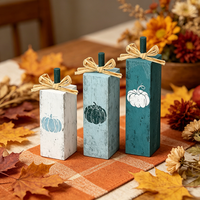 3 Ornements en Bois de Citrouille Rustiques Teal, Style Pilier Rectangulaire pour Centre de Table de Thanksgiving