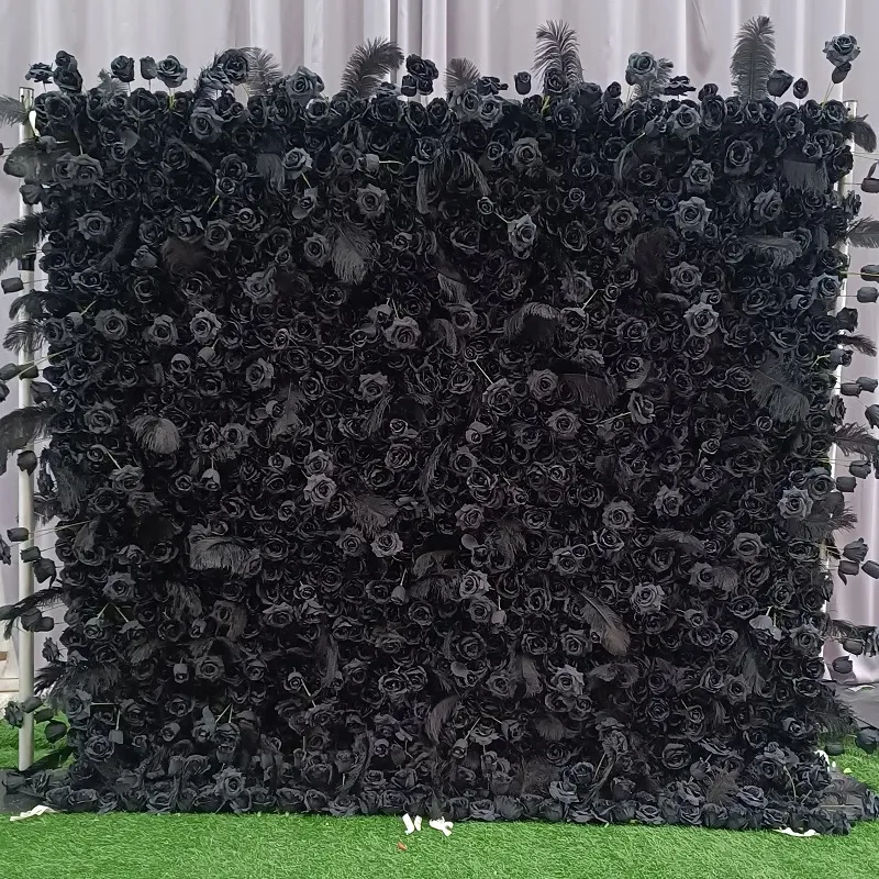 Fondo de pared de flores artificiales 5D 3D personalizado para boda, evento, fiesta, decorativo, rosa, rojo, Blanco, Negro, Rosa, pared de flores de imitación, a la moda, al por mayor
