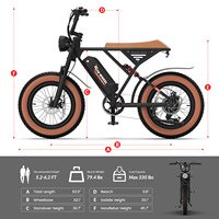 Vélo électrique rétro, style cyclomoteur, pneus larges, double suspension, batterie 48V 15.6Ah, pour adulte