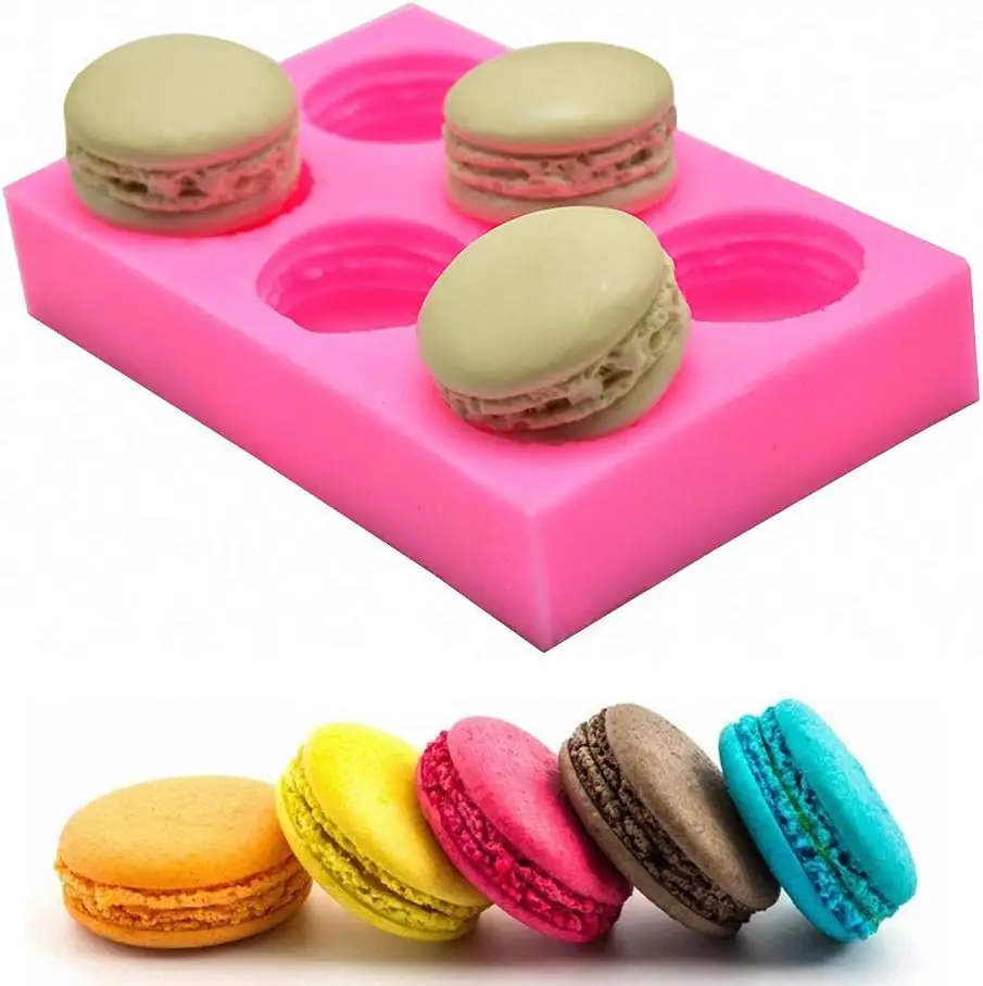 Molde de silicone 3D para hambúrguer Macaron, molde de silicone para fondant, bolo, cupcake, decoração de argila de polímero, Macaron, rosa, 6 cavidades