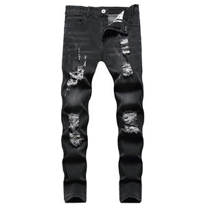 Jeans droits pour hommes, de qualité supérieure, ajustés et respirants, en denim décontracté, couleur unie, délavage moyen, taille mi-haute, vente en gros - Product Image 5