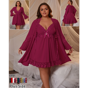 Completo Set Lingerie Donna 2026 Plus Size in Pizzo con Scollo a V, Nuovo Arrivo, Babydoll Trasparente ed Elasticizzato, Vestaglia Seducente, <span class=keywords><strong>Camicia</strong></span> <span class=keywords><strong>da</strong></span> <span class=keywords><strong>Notte</strong></span> - Product Image 3