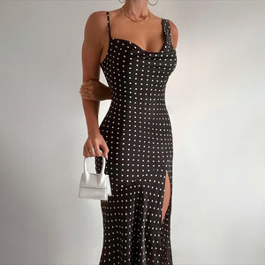 <span class=keywords><strong>Abito</strong></span> a <span class=keywords><strong>pois</strong></span> con bretelle Sexy abiti attillati a vita alta senza maniche senza schienale Modulare abiti estivi da donna - Product Image 1