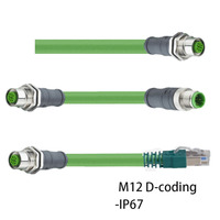 Conector M12 con Codificación D, Macho y Hembra, Blindado y Sobremoldeado, IP67, para Automoción, Arnés de Cableado de 60V CC, Longitud de Cable de 1M, 2M, 5M, Contacto de Latón