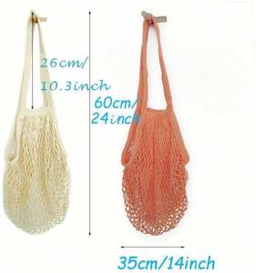 Sac de courses en filet de coton biologique, portable, réutilisable, lavable, avec longue poignée - Product Image 2
