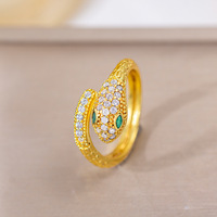 Juego de Joyería de Serpiente de Cobre Chapado en Oro de 18K de Lujo, Collar, Anillo, Brazalete y Aretes con Incrustaciones de Zirconia, Accesorios Únicos para Mujer
