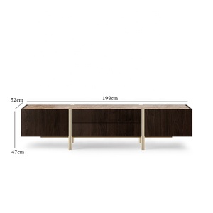 Nouveau design Enfilades de luxe Placage de chêne Bois laqué Marbre <span class=keywords><strong>et</strong></span> laiton vieilli <span class=keywords><strong>Meuble</strong></span> <span class=keywords><strong>TV</strong></span> pour salon - Product Image 5