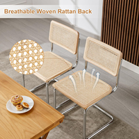 Fauteuil de salle à manger moderne en rotin et bois, style Cesca, avec revêtement en métal argenté, durable, pour la maison, le salon, structure en acier