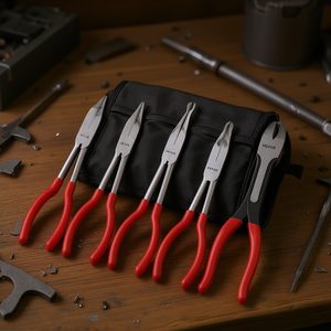 Juego de 5 alicates de punta fina Vevor de 11 pulgadas, de acero de grado industrial, con mango rojo de agarre suave, multifuncionales, con bolsa de almacenamiento - Product Image 2