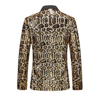 Blazer à simple boutonnage en polyester imprimé léopard, brodé de paillettes et orné de perles irisées, pour la mode et les spectacles, en stock