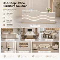 Comptoir de réception LED au design ondulé personnalisé en usine, comptoir d'accueil de bureau moderne OEM/ODM avec rangement et impression de logo