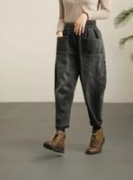 Pantalon taille élastique personnalisé printemps-automne, jean rétro délavé pour femme, coupe ample et amincissante, grandes tailles