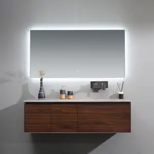 Özel büyük boy banyo depolama dolabı kombinasyonu Set yüzen duvar montaj Modern lüks banyo Vanity lavabo ve aynalar ile