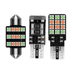 Carro LED Lâmpada Interior T10 W5W Festão 28mm 31mm 36mm 39mm 41mm C5W C10W Sem Canbus 3 Cores Em Um Mapa Dome de Leitura Luz