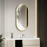 Miroir de salle de bain LED avec cadre doré et capteur sans contact, motif ondulé imprimé UV personnalisé