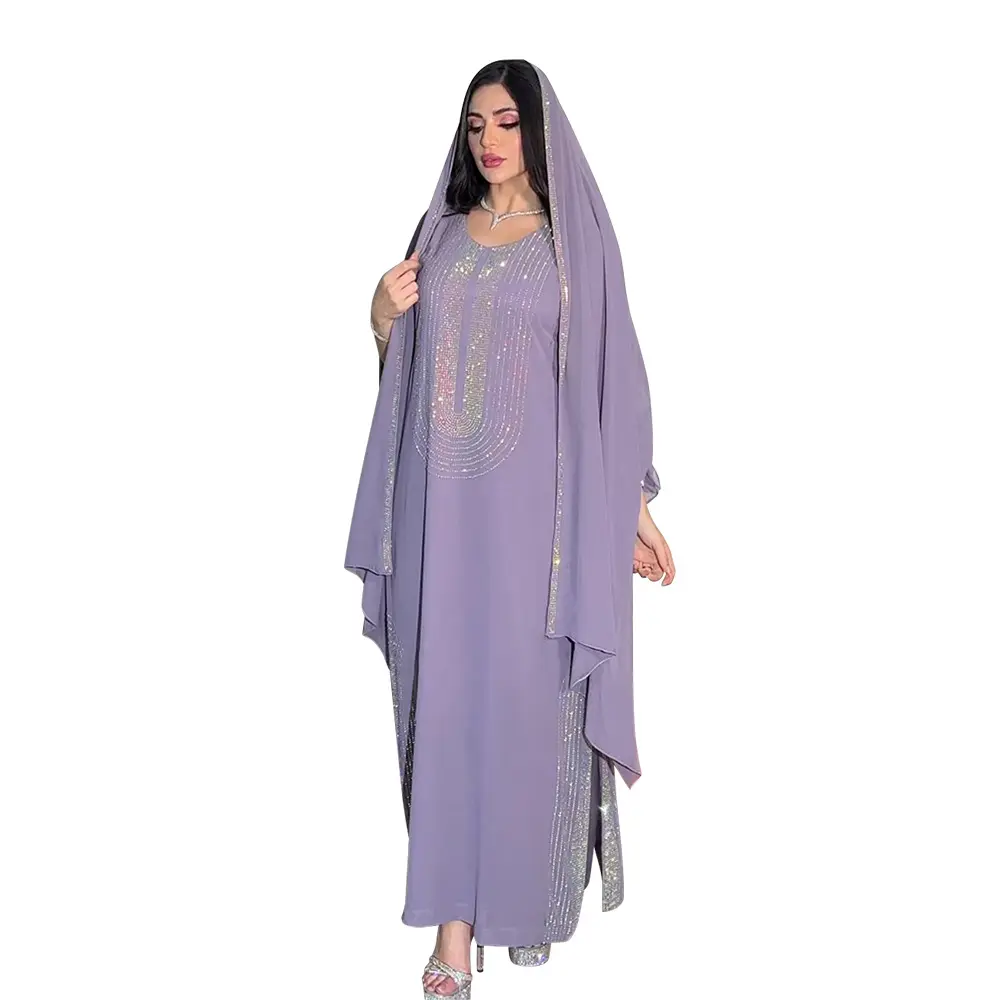 Eid kadın elbise başörtüsü ile müslüman lüks Rhinestone Robe türkiye Burka parti elbise Abaya kız için yeni tasarım 2023 müslüman bezler