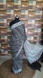 Haute qualité mode-avant Satin sérigraphié Floral élégant noir blanc rayé adultes indien pakistanais mariages - Product Image 2