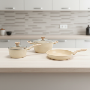 Klassieke design <span class=keywords><strong>5</strong></span>-delige antiaanbak eco-vriendelijke metalen kookset voor thuiskeuken, duurzaam gezinskoken, inclusief soeppan & braadpan - Product Image 4