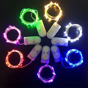 Mini luces Led de hadas CR2032 botón con pilas 2M 20 LED alambre de cobre iluminación de cadena para Navidad Halloween decoración de pastel de boda