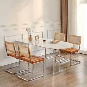 Mesa de Comedor Acrílica Ovalada Estilo Crema con Juego de 4 Sillas, Muebles de Comedor que Ahorran Espacio - Product Image 1