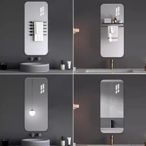 Home Decor Self Adhesive Non-Glass Custom Acrylic Plastic Durable <b>Mirror</b> <b>Wall</b> Sticker Silver 2mm Modern Minimalist Bathroom - Product Image 4