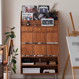 Solid Wood Nordic Bookcase Vintage Black Storage Cabinet For Home Office Study Room Minimalist Japanese Style Living Room Shelf - Product Image 1