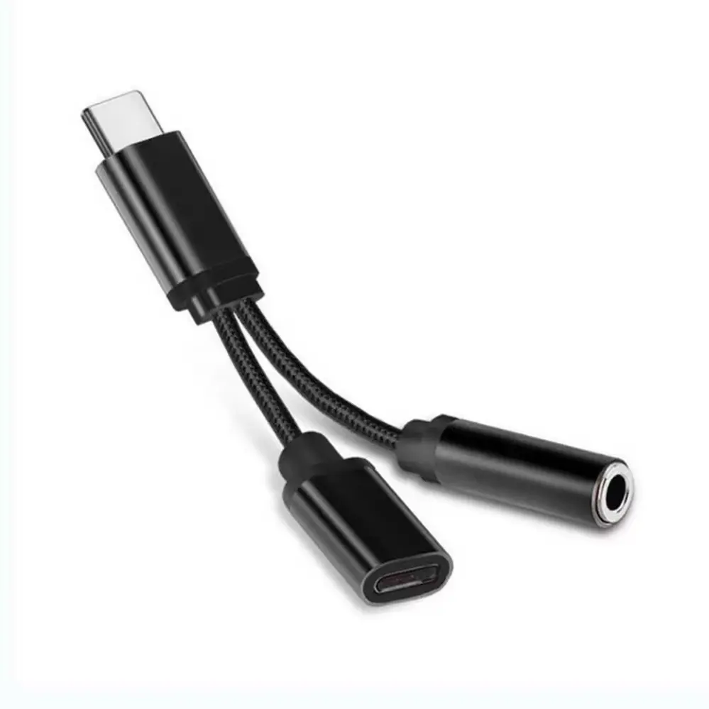 Conector de áudio 2 em 1 USB C para 3,5 AUX USB Tipo C para 3,5 mm Cabo de fone de ouvido conversor de fones de ouvido Carregador rápido cabo de dongle adaptador