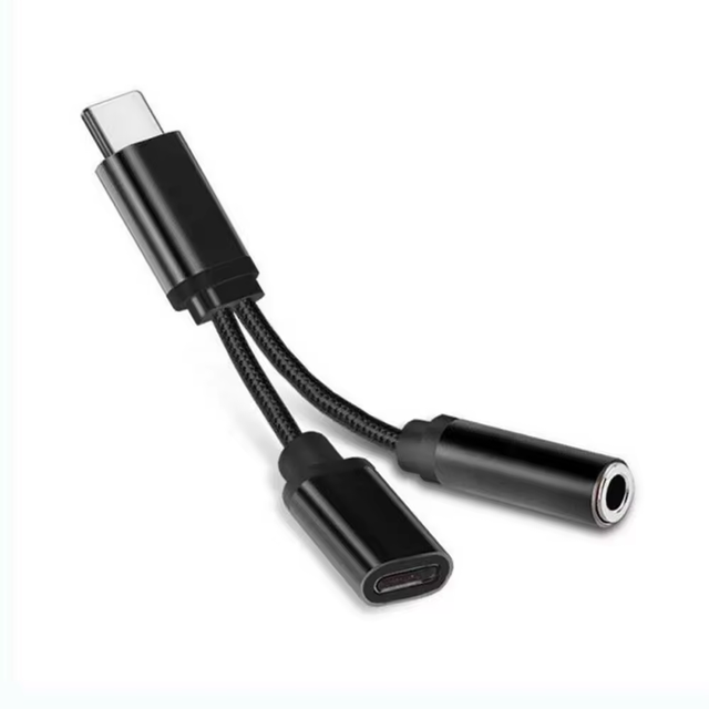 Factory 2 in 1 3.5mm AUX Audio Jack Earphone Cable Headphone Converter Fast Charger Adapter with Microphone Support