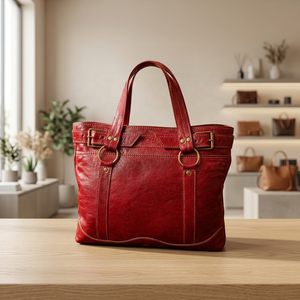 Red Genuine Leather Tote <b>Bag</b> Classic Style Soft Handle Durable Women's Handbag - Product Image 3