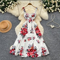 Robe longue décontractée pour femmes WIWT, imprimé floral, bretelles spaghetti, coupe évasée, pour tous les jours et les vacances, vêtements pour femmes
