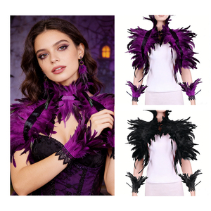 Set Costume Gotico Punk <span class=keywords><strong>con</strong></span> Piume, Poncho per Spettacoli, Halloween, Cosplay, Sciarpa in Piume di Pollo e Polsiera - Product Image 1