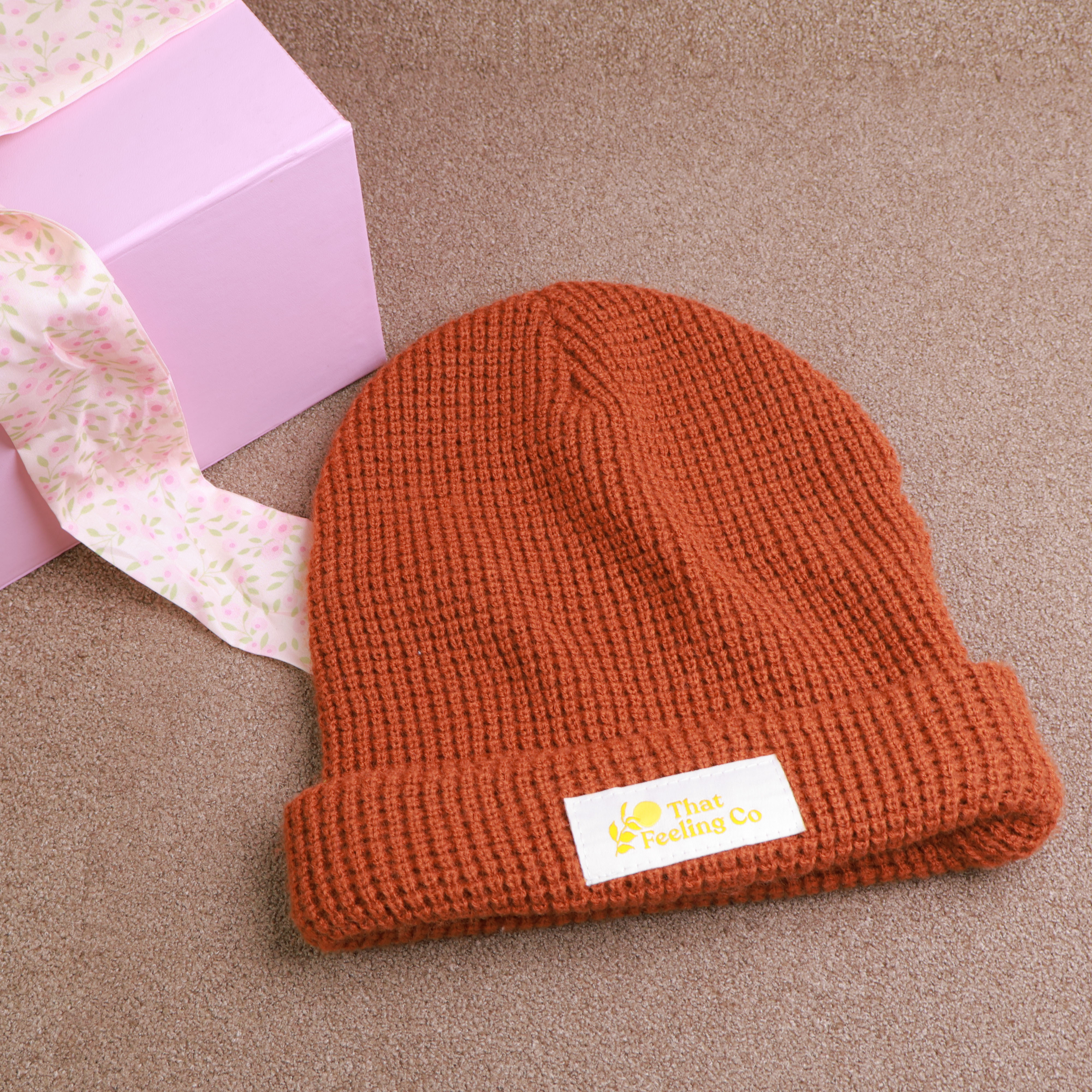 4-panel waffle rolled brim Knitted hat