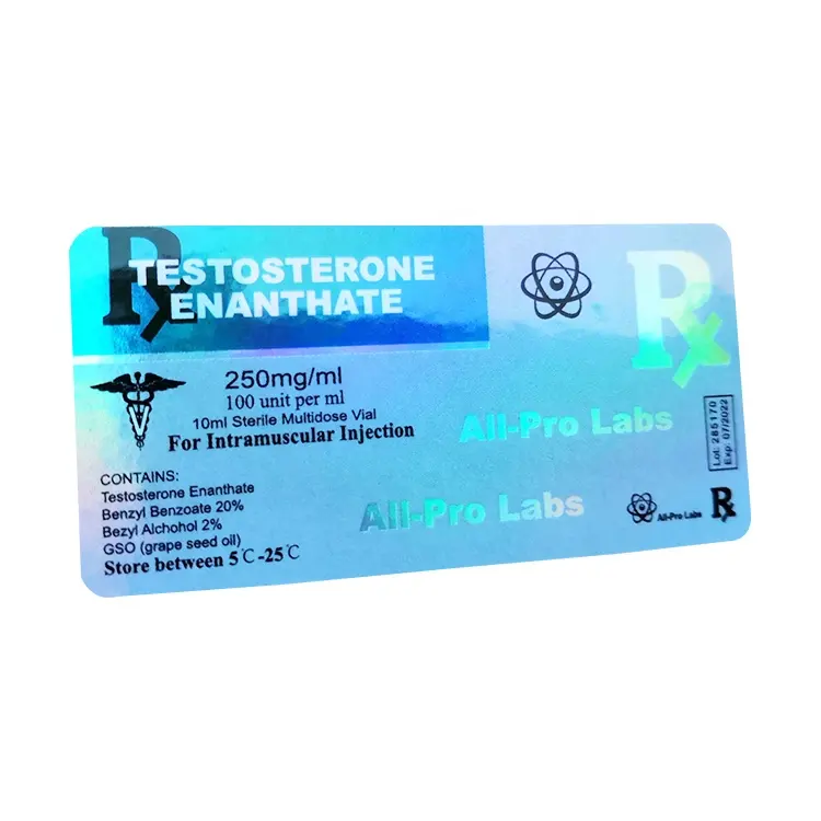 ZPT13-594 Hoge kwaliteit goedkope custom gedrukt waterdicht 10ml hologram steroïde flacon etiketten voor TEST E 250 mg/ml