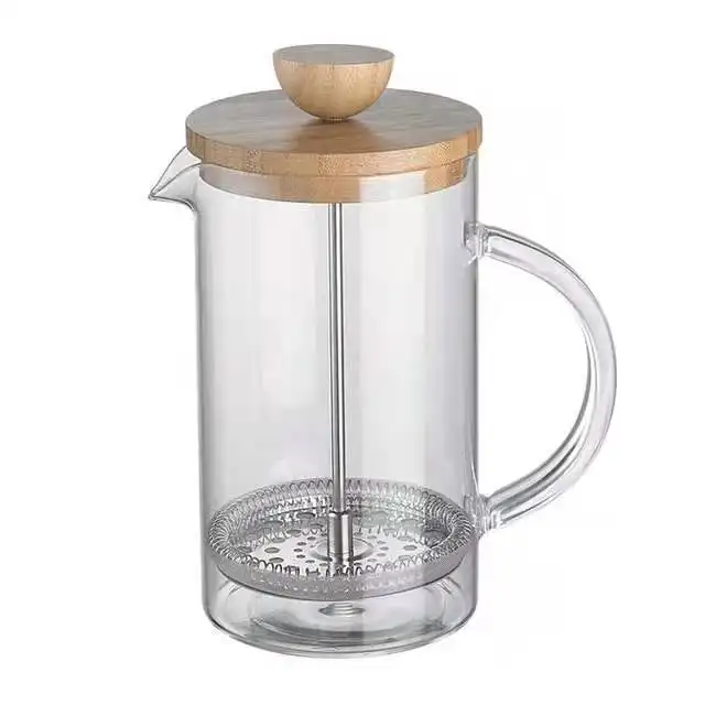 Tapa de bambú de vidrio de ácido de borosilicato, prensa francesa, cafetera, 400ML