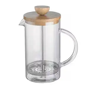 400ML di vetro acido borosilicato coperchio di bambù stampa francese, caffettiera